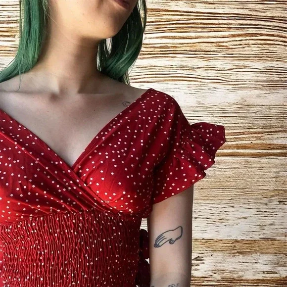 Shein Women's Red Polka Dot Ruffle Sleeve Crop Top Size XS - Picture 2 of 4